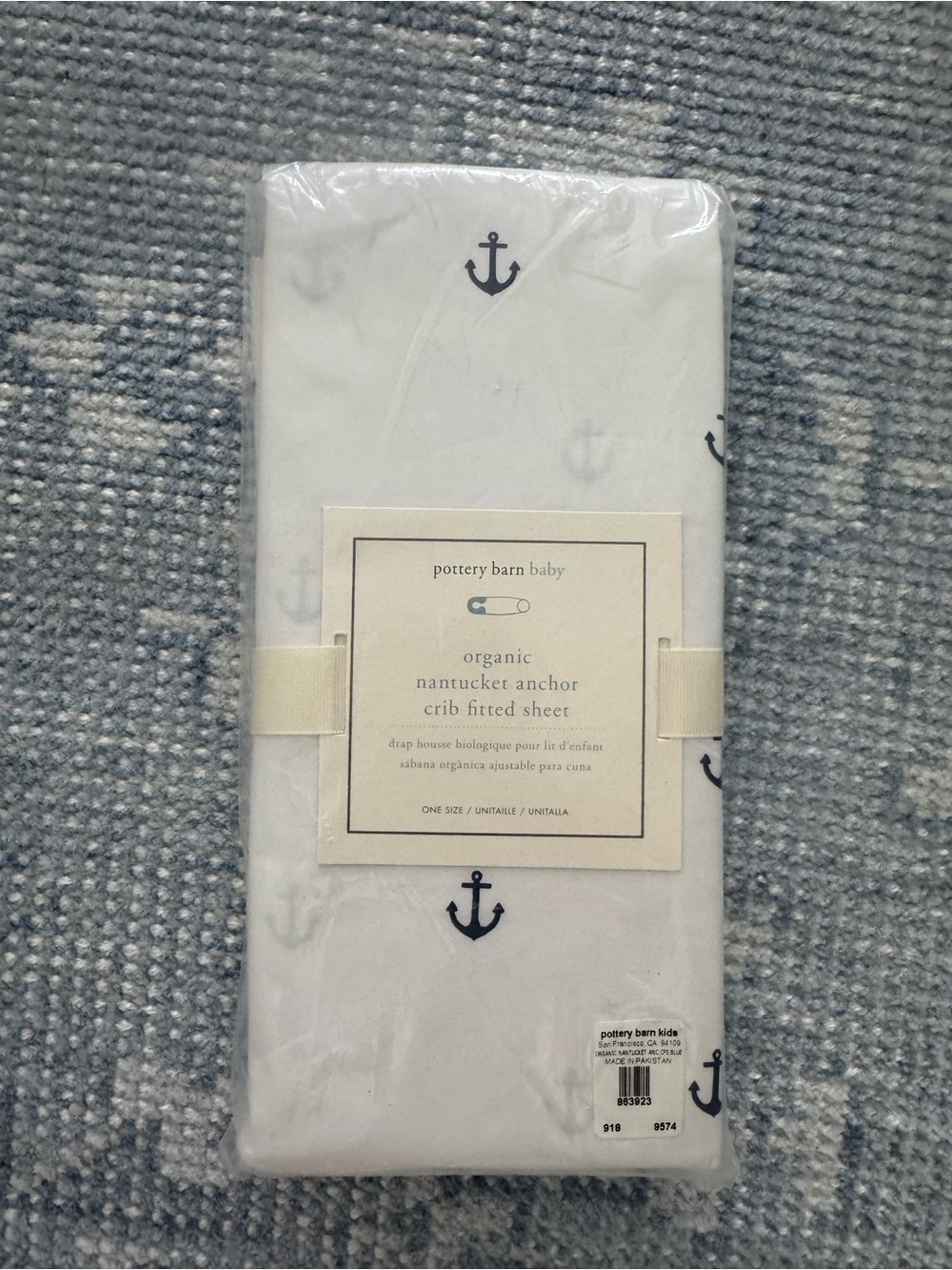 Pottery Barn Kids ~Nantucket Blue Anchor~ Crib Fitted Sheet - Picture 2 of 5